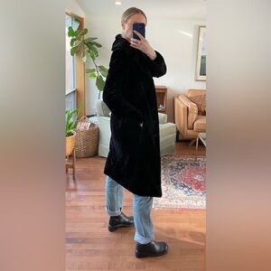 Vintage Y2K ‘Arden B’ Black Plush Duster Coat Faux Fur x Velvet